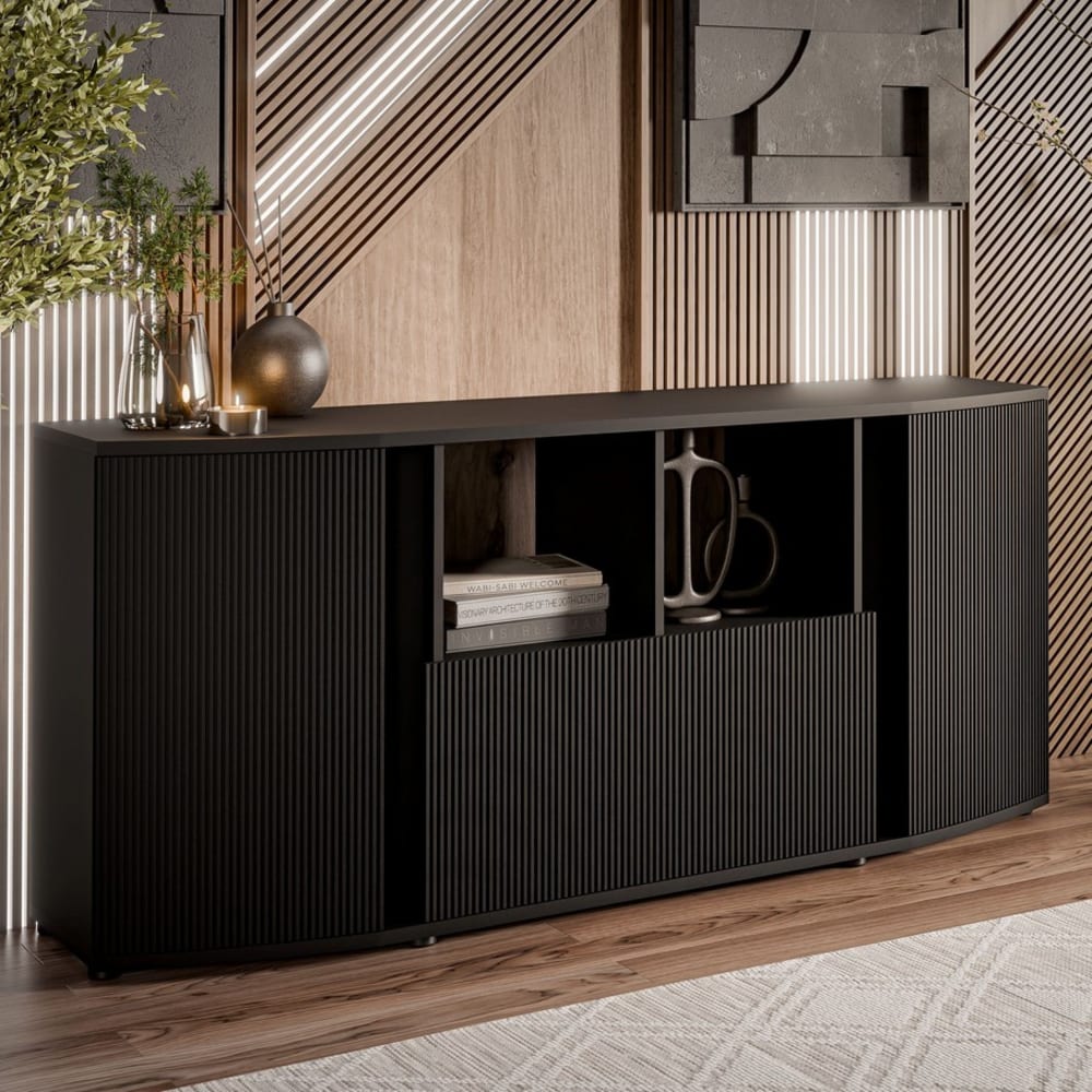 Niedriges Design-Sideboard in Schwarz mit abgerundeter Front -