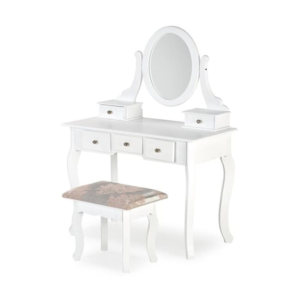 MSO Design-Frisiertisch, weiß lackiert + Spiegel + Bank style vintage - Holz