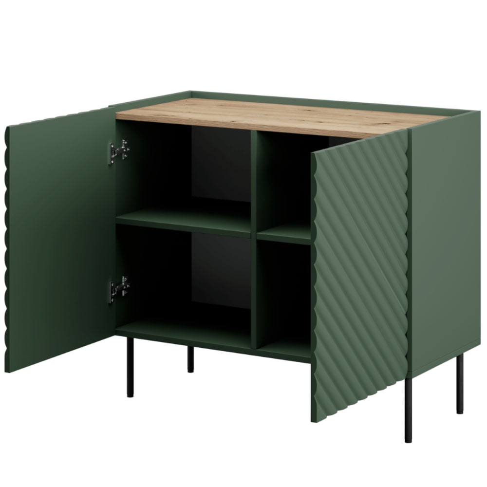 Buffet vert et bois   2 portes avec relief
