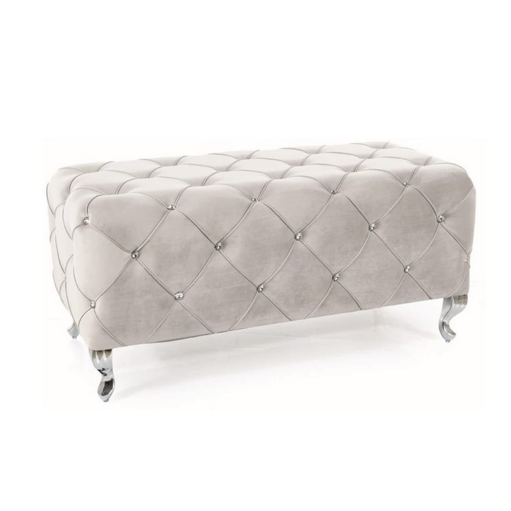 Pouf capitonné en velours - pieds