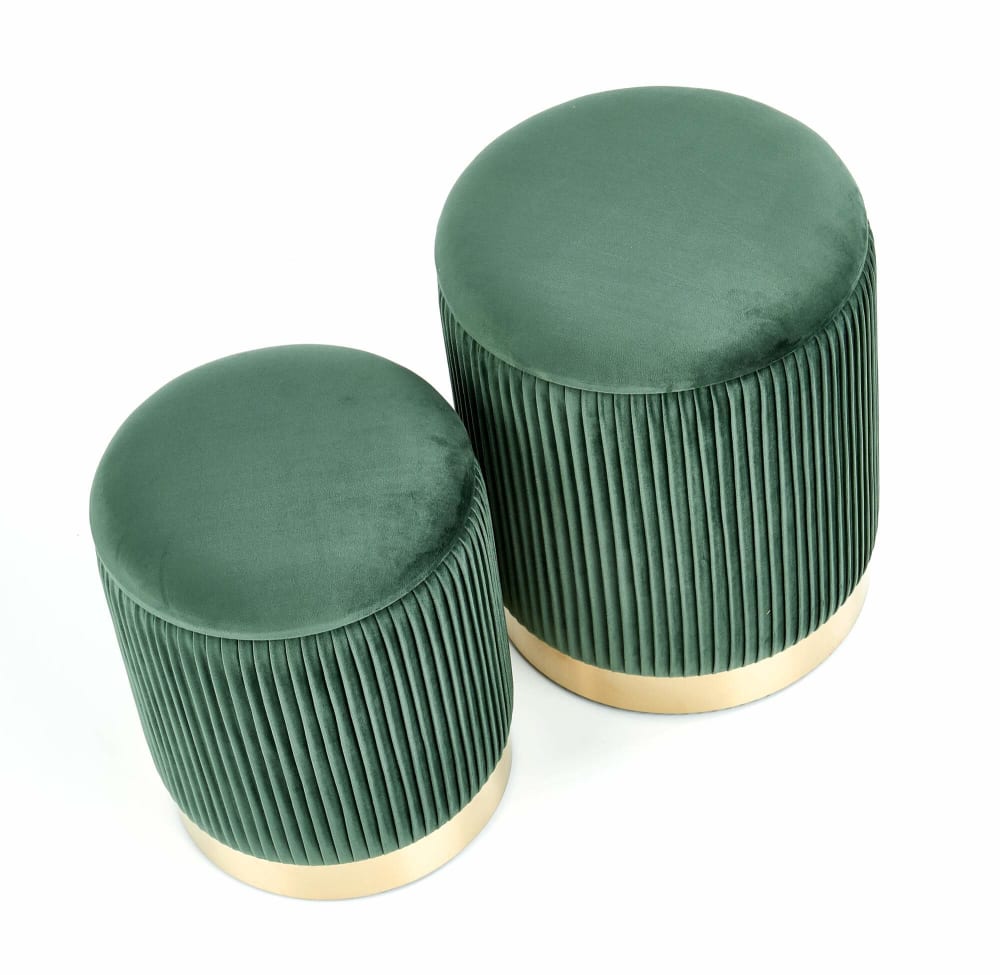 Poufs gigognes en velours de polyester plissé vert foncé