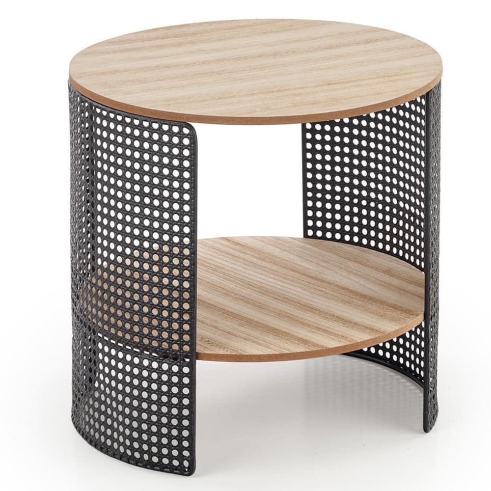 Table basse ronde avec structure ajourée et acier noir Table basse ronde avec structure ajourée et acier noir