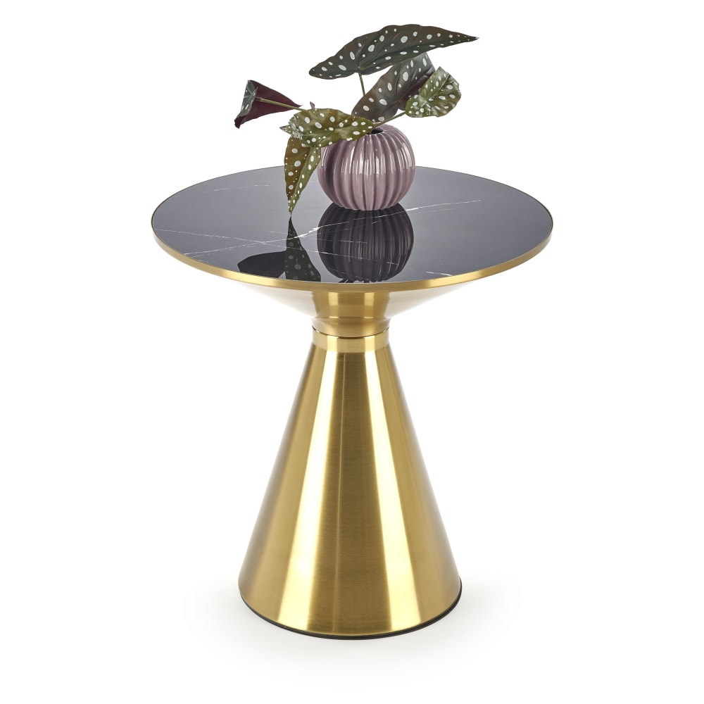 Runder Couchtisch Marmoroptik schwarz mit goldfarbenem Gestell -