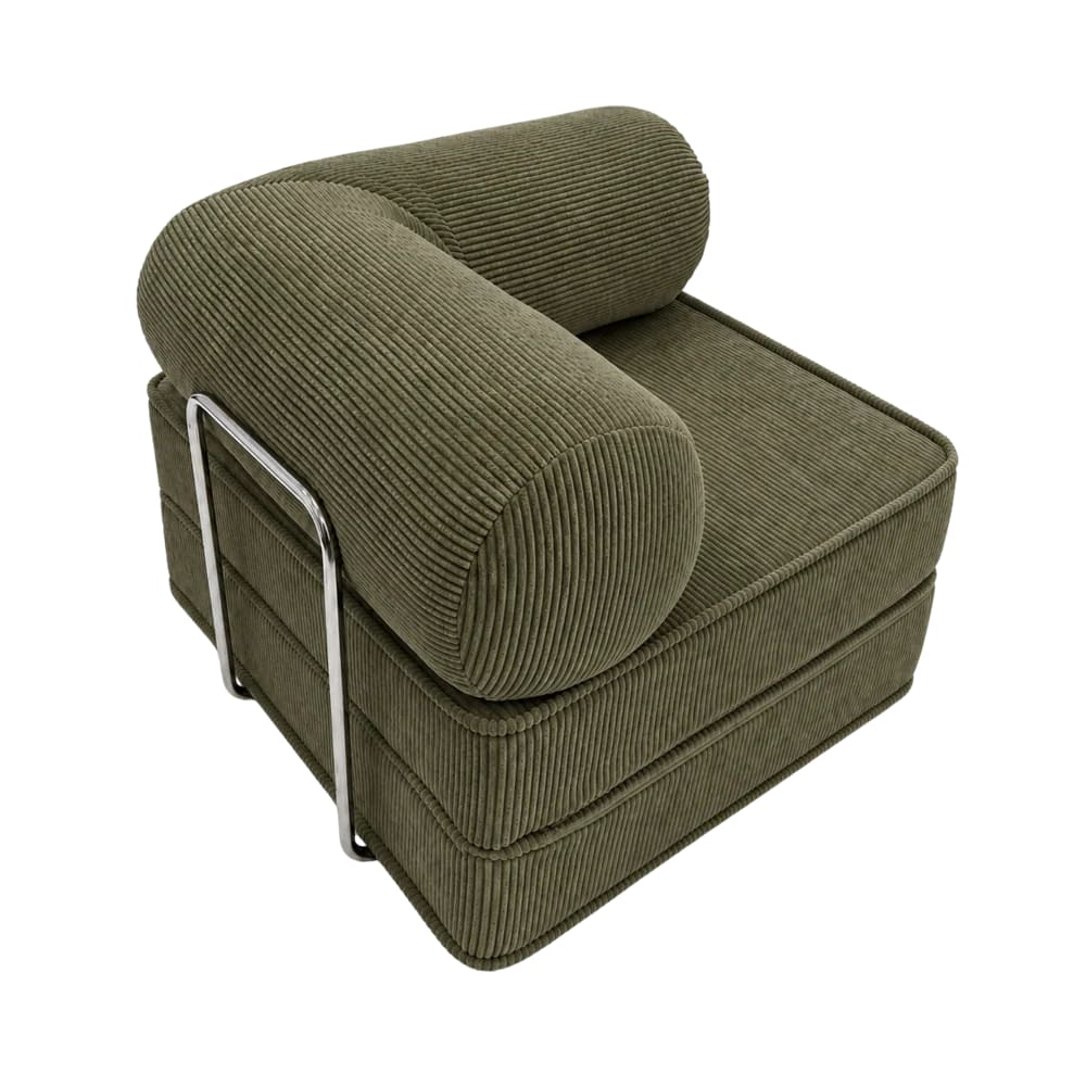 Fauteuil convertible avec accoudoirs en velours côtelé kaki