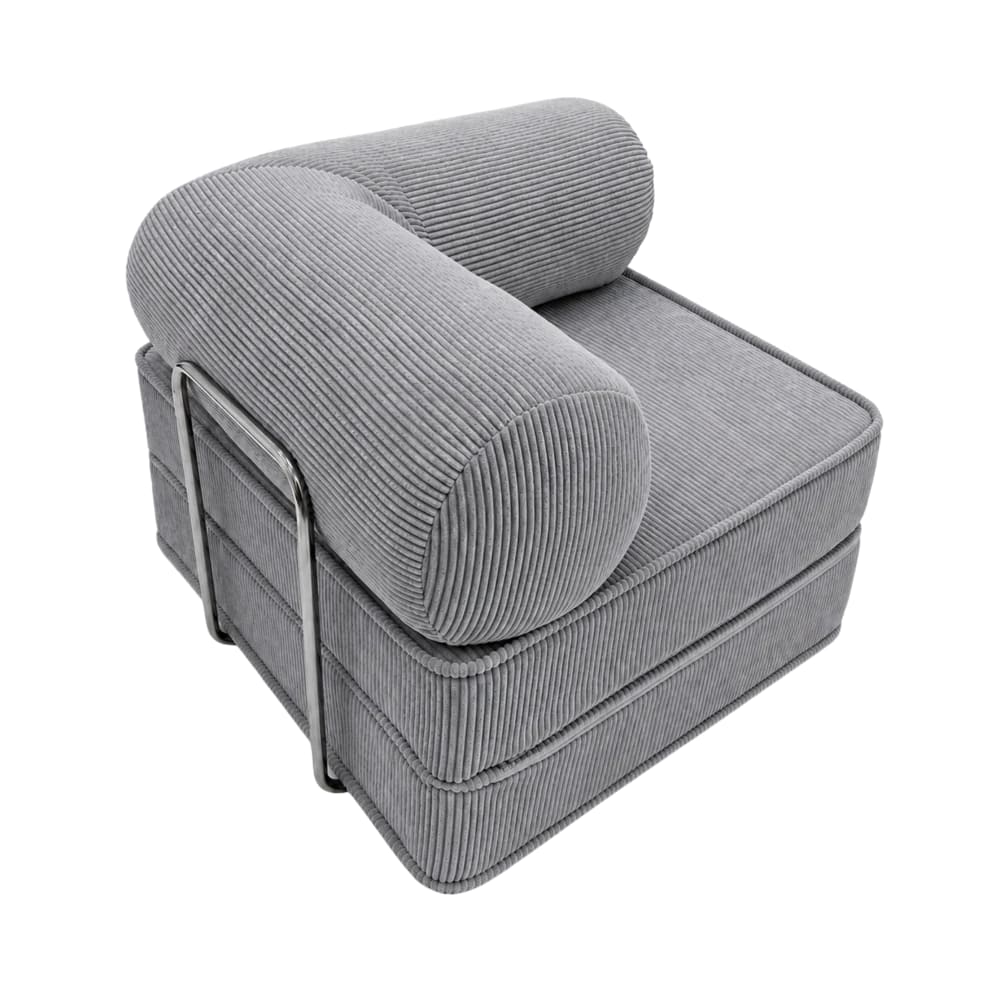 Fauteuil convertible avec accoudoirs en velours côtelé gris