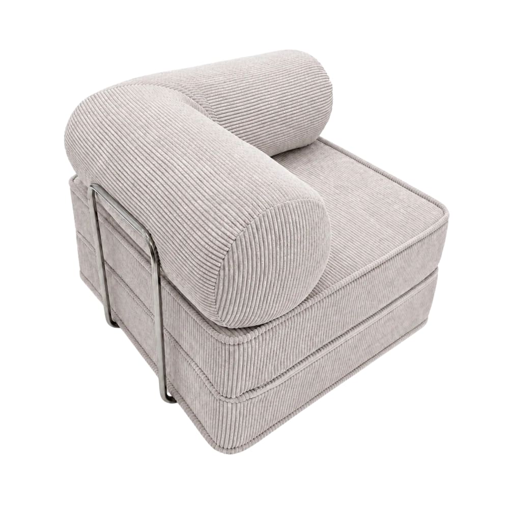 Fauteuil convertible avec accoudoirs en velours côtelé beige