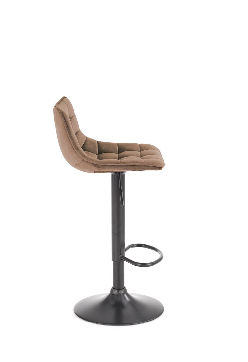 Tabouret de bar en velours de polyester beige avec pied en acier noir