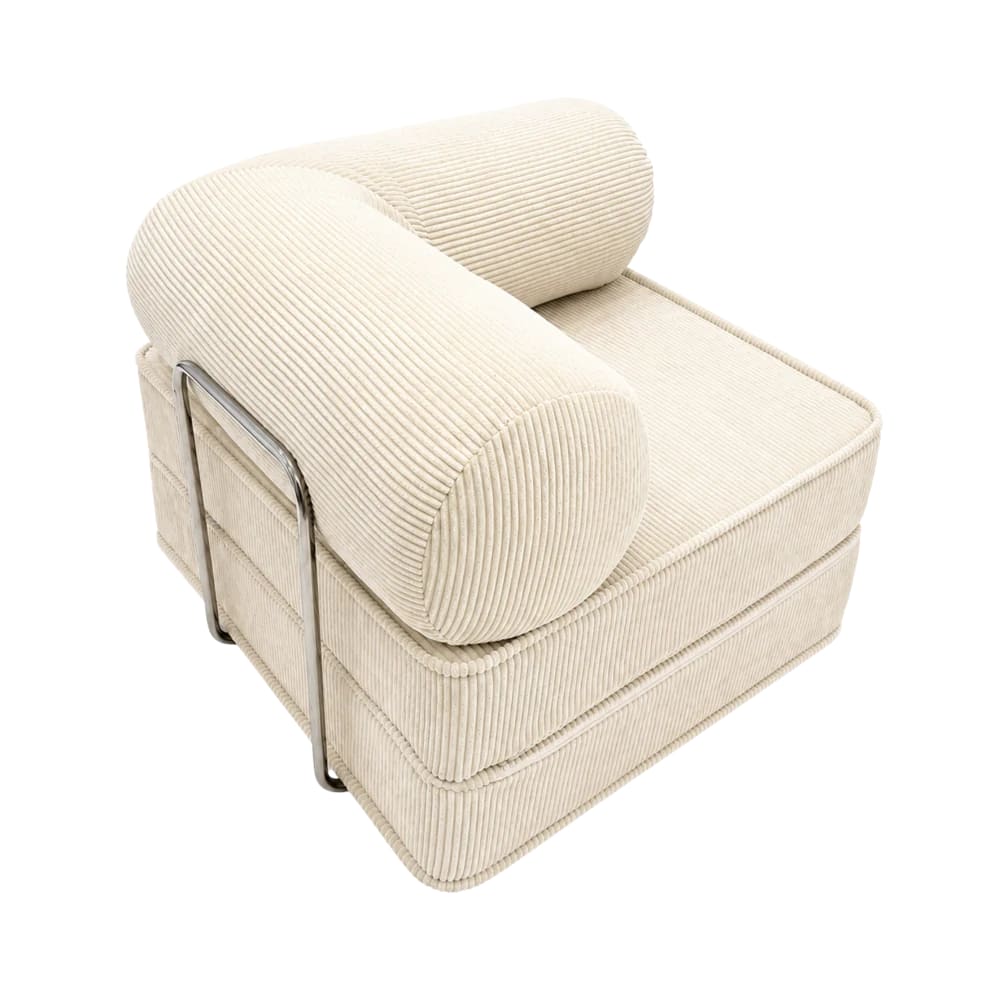 Fauteuil convertible avec accoudoirs en velours côtelé crème