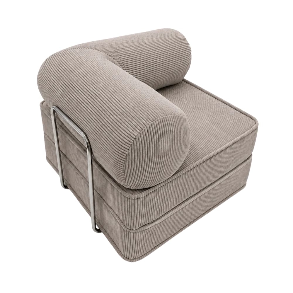 Fauteuil convertible avec accoudoirs en velours côtelé taupe