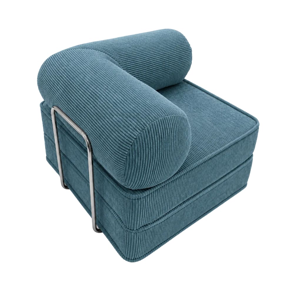 Fauteuil convertible avec accoudoirs en velours côtelé turquoise