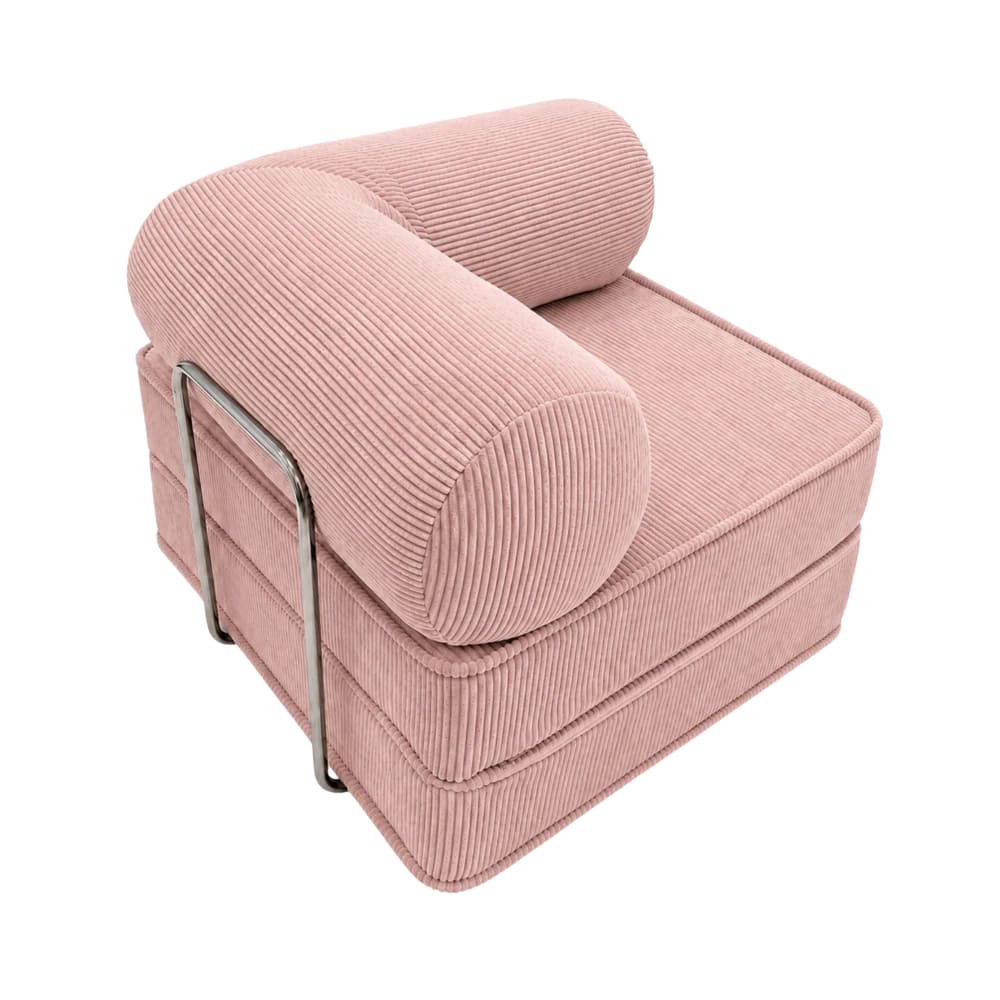 Fauteuil convertible avec accoudoirs en velours côtelé rose