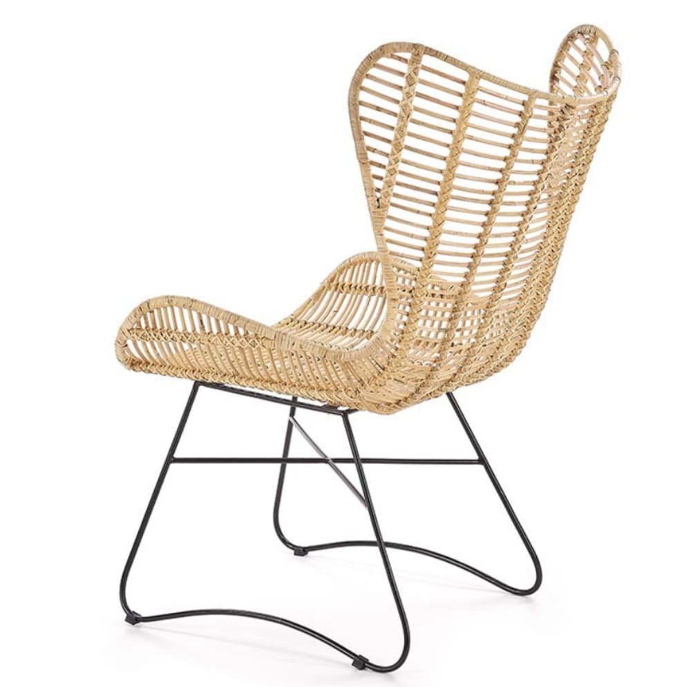 Fauteuil traditionnel rotin et acier noir