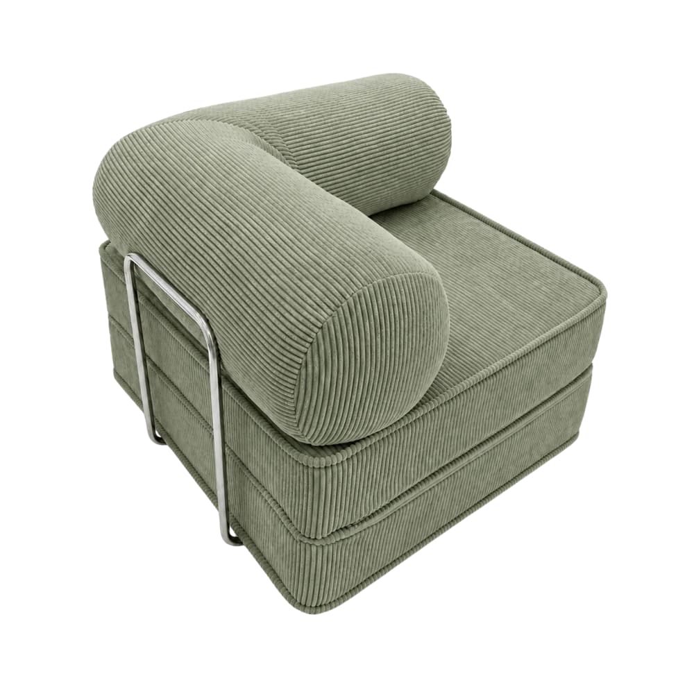 Fauteuil convertible avec accoudoirs en velours côtelé olive
