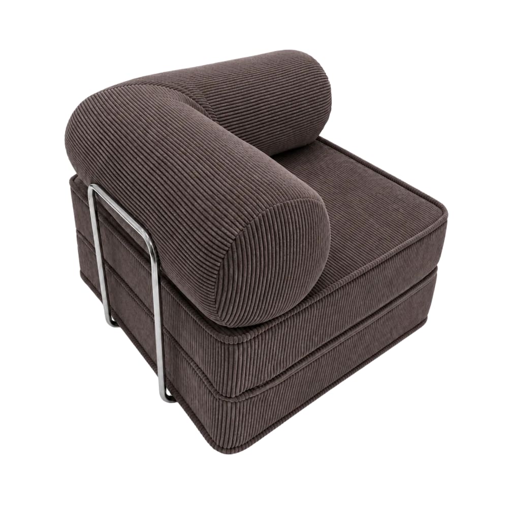 Fauteuil convertible avec accoudoirs en velours côtelé marron