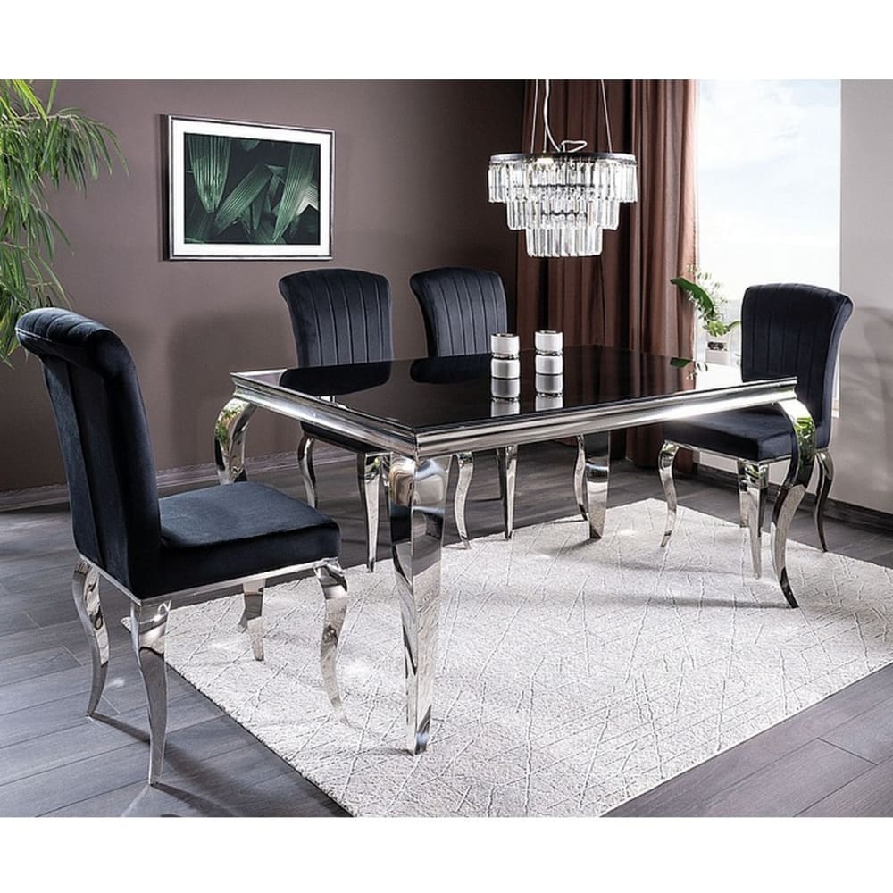 Barock-Tisch aus Stahl und schwarzem Hartglas, 150 cm - Maisons