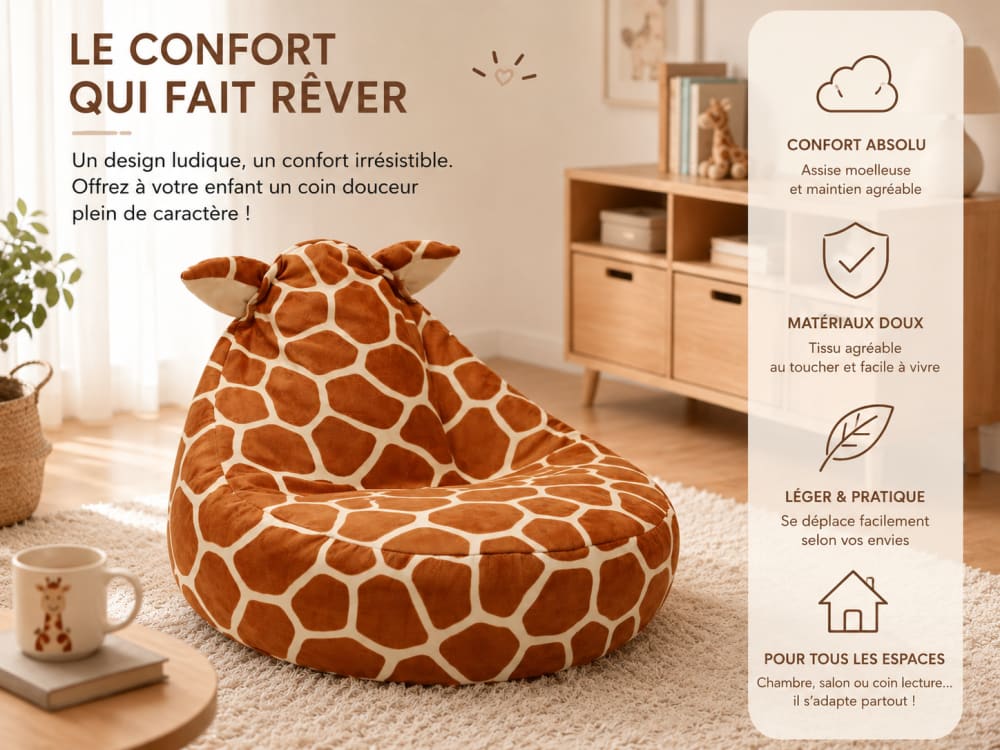 Pouf enfant girafe décoratif (Bees & Blooms) - Image 1