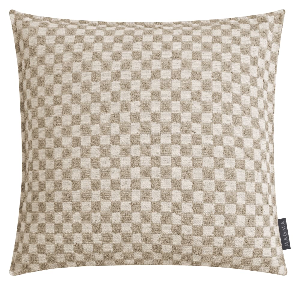 Housse de coussin jacquard carreaux taupe 45x45