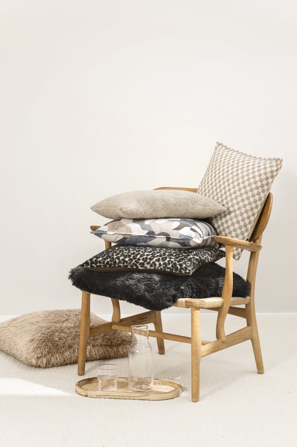 Housse de coussin jacquard carreaux taupe 45x45 — vue 3