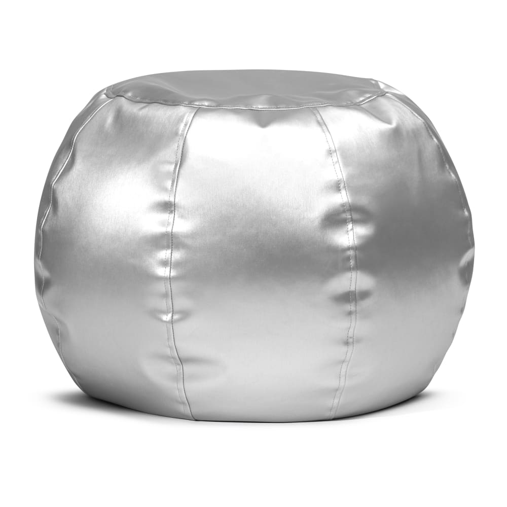 Pouf rond métalisé effet cuir argent 60 ∅ x40 cm Pouf rond métalisé effet cuir argent 60 ∅ x40 cm