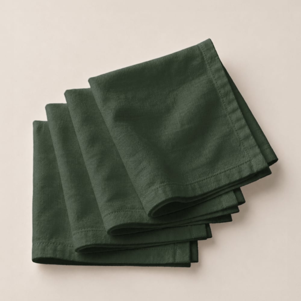 Lot de 4 serviettes de table unies vert forêt 42x42cm