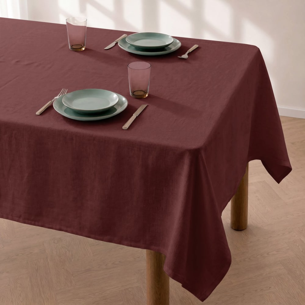 Einfarbige fleckabweisende Tischdecke in Bordeaux 140x140cm -