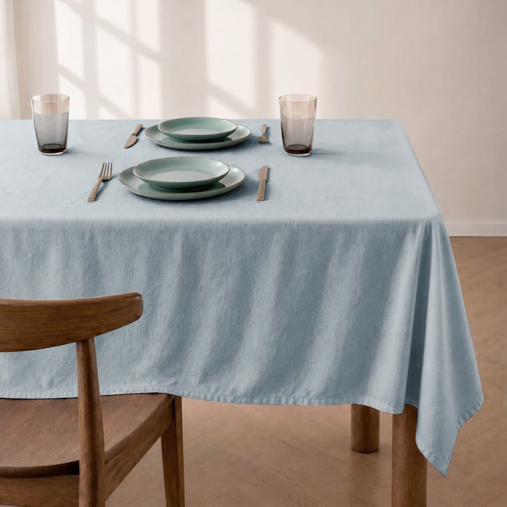 Mint Einfarbige fleckabweisende Tischdecke in Blau 140x300cm style modern Blau Öko-Tex Zertifikat Baumwolle
