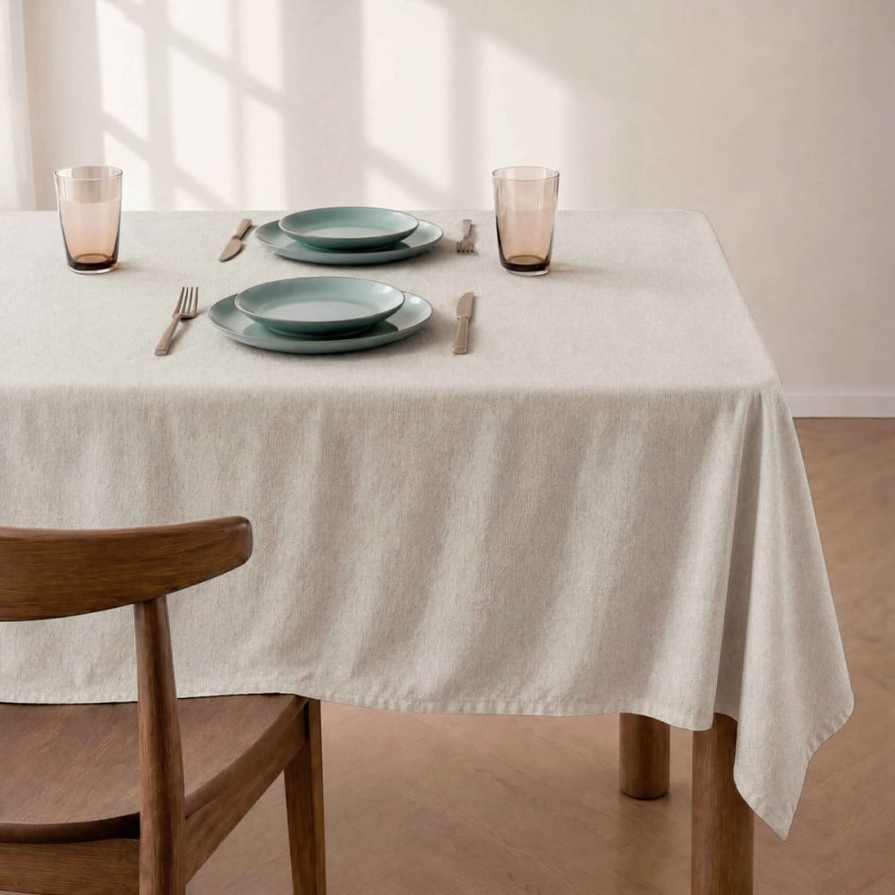 Mint Einfarbige fleckabweisende Tischdecke in Leinen 140x240cm style modern Beige Öko-Tex Zertifikat Baumwolle