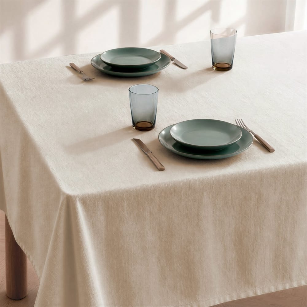 Einfarbige fleckabweisende Tischdecke in Elfenbein 140x100cm -