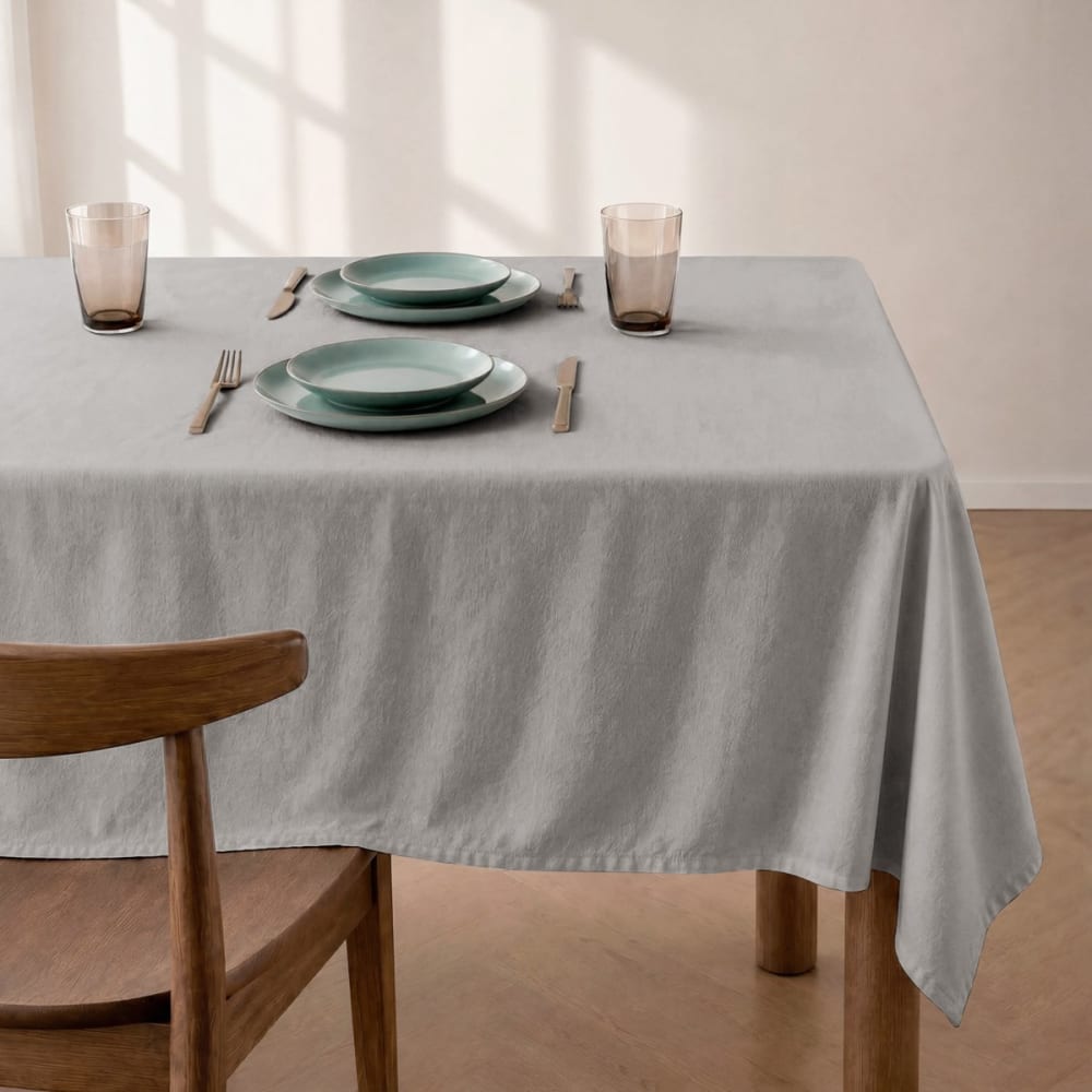 Einfarbige fleckabweisende Tischdecke in Perlgrau 140x200cm -