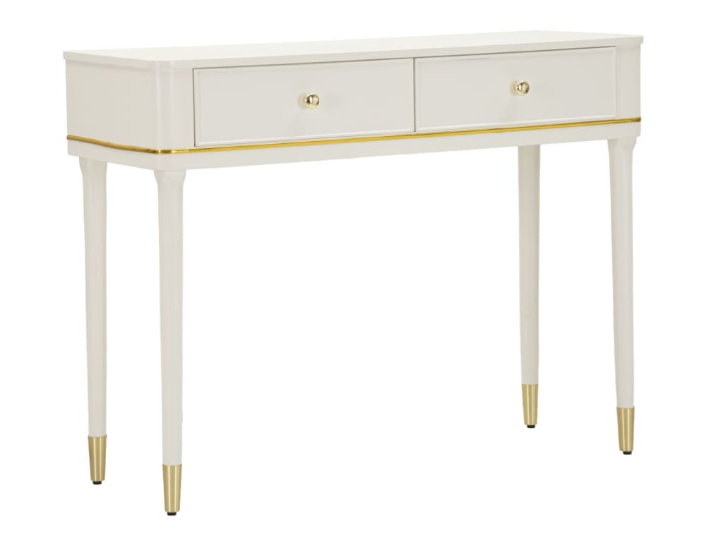 Weißer Konsolentisch aus Holz mit goldenen Details, 101 x 37 x 78