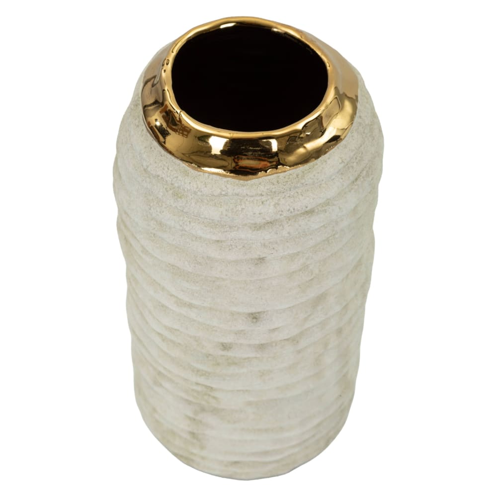 Vase en céramique avec détails dorés, design moderne, ø 12,5 x 25 cm — vue 3