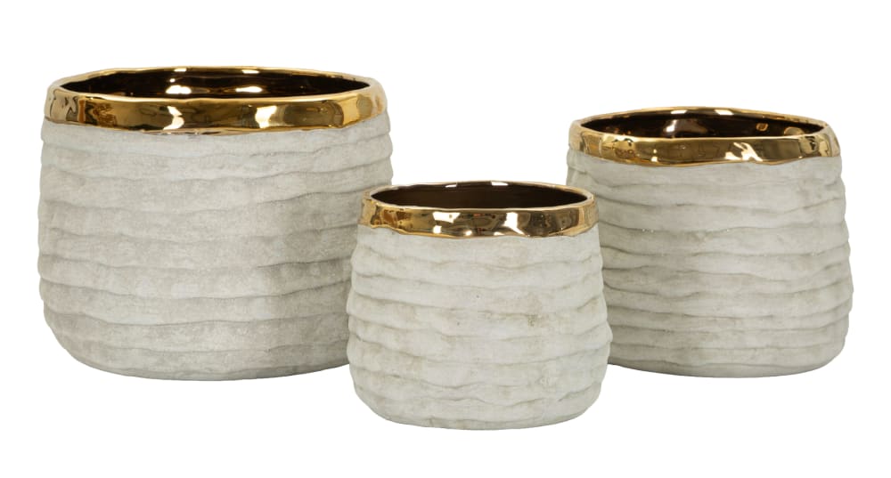 Set aus 3 dekorativen Keramikvasen mit Goldverzierungen - Maisons