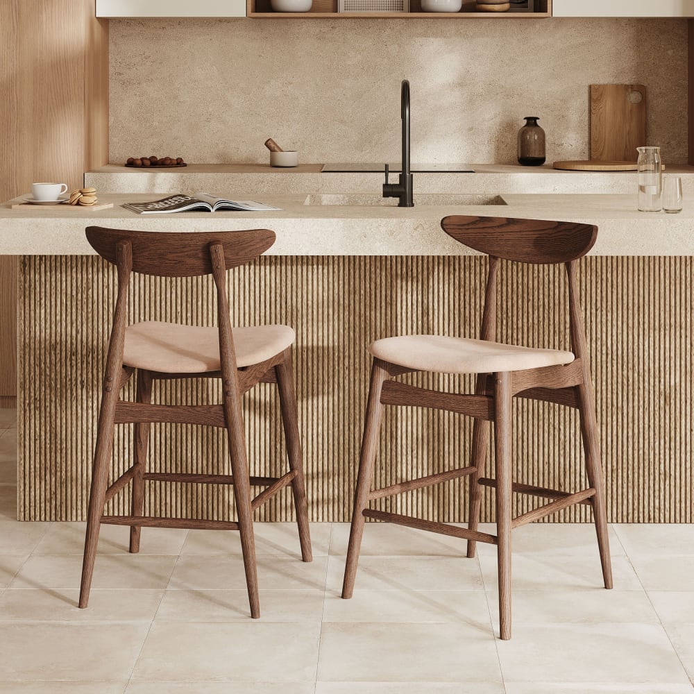 2er Set Stühle für 63,5 cm Insel in beige Stoff und Holz -