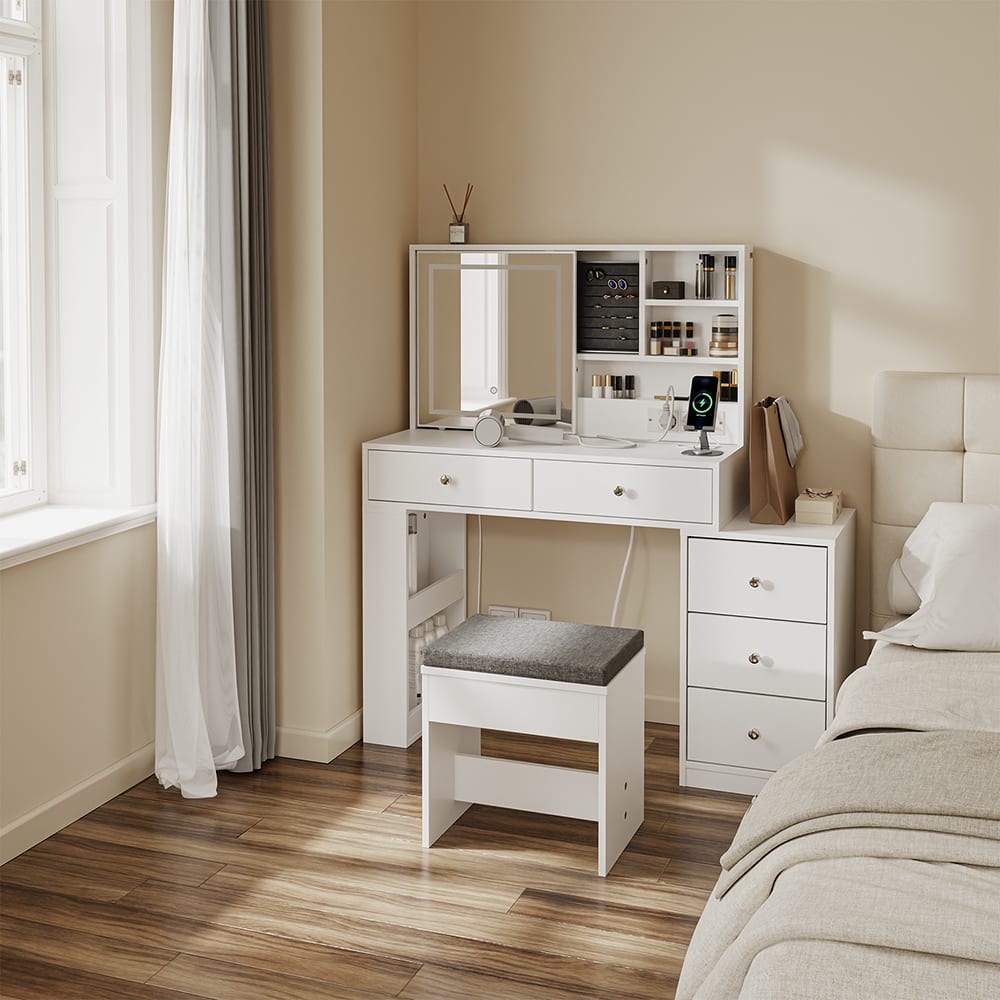2er-Set Schminktisch mit LED-Spiegel Weiß 120×40×127 cm - Maisons