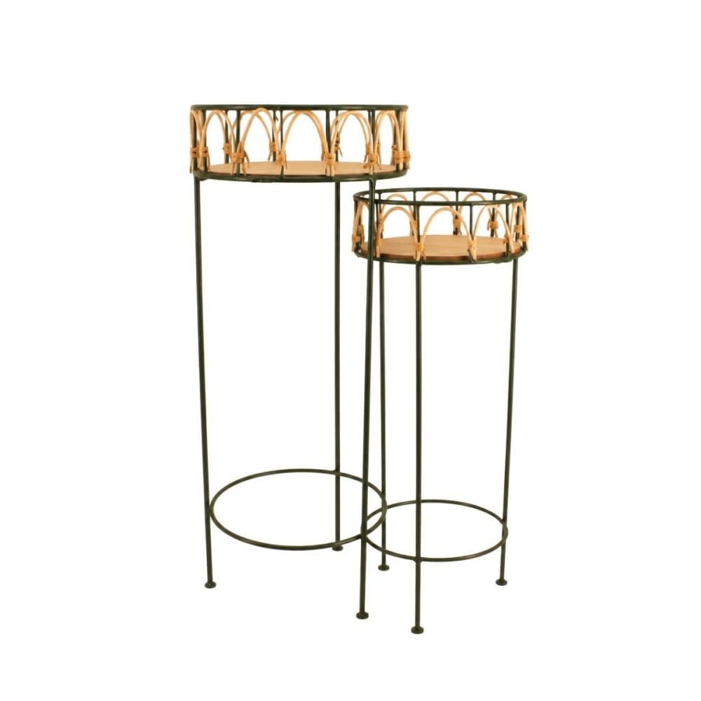 Set de 2 tables d'appoint en rotin et fer Set de 2 tables d'appoint en rotin et fer
