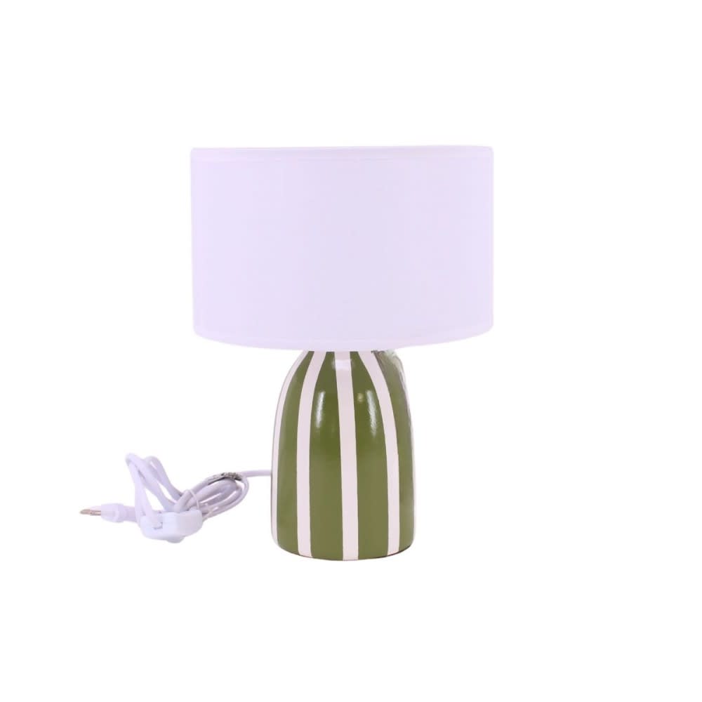 Lampe à poser en terre cuite rayée vert et blanc