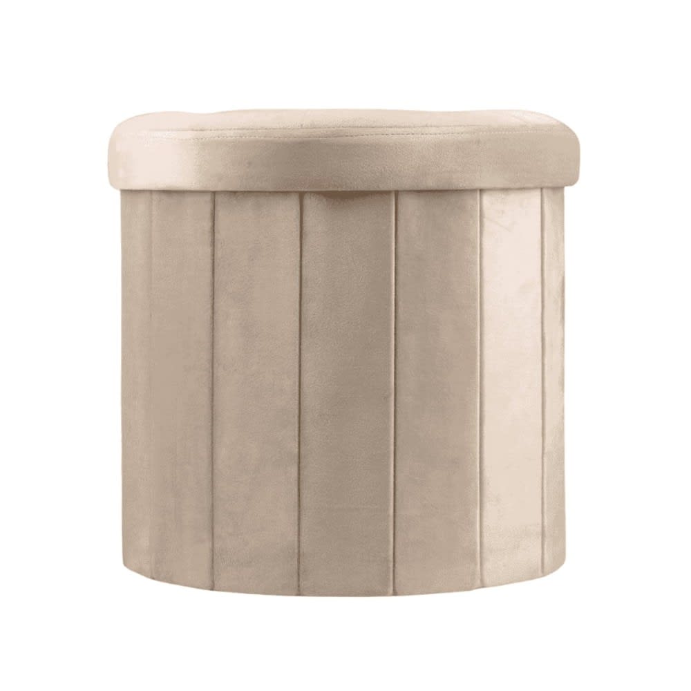 Pouf coffre en velours beige 38cm