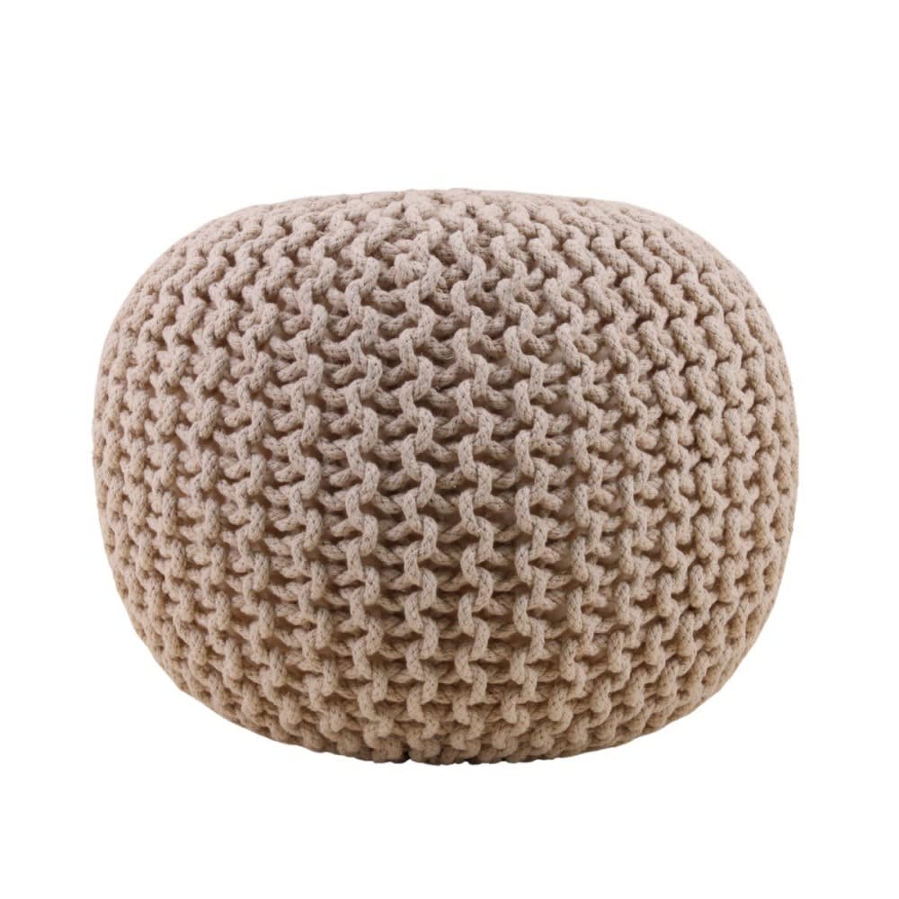 Pouf rond tricot beige 40x30cm