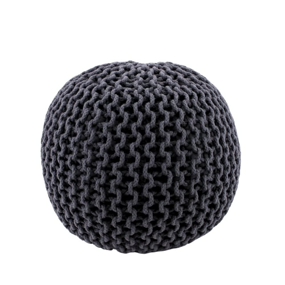 Pouf rond tricot gris 40x30cm Pouf rond tricot gris 40x30cm