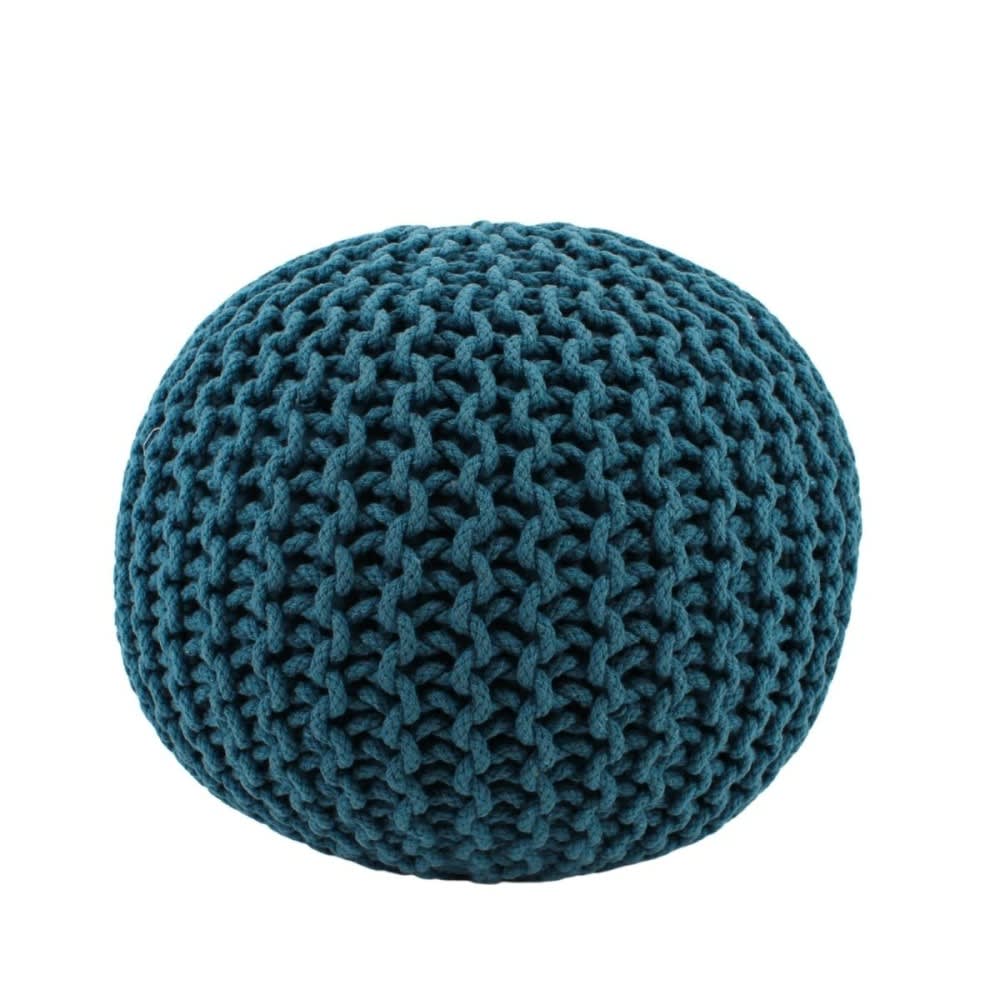 Pouf rond tricot bleu 40x30cm