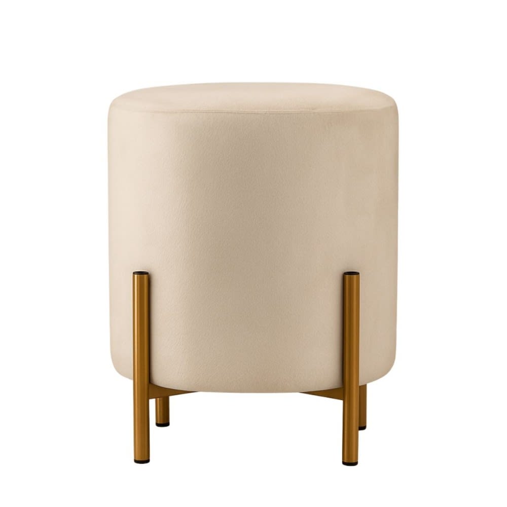 Pouf en velours beige rond pieds métal doré 36x30cm Pouf en velours beige rond pieds métal doré 36x30cm