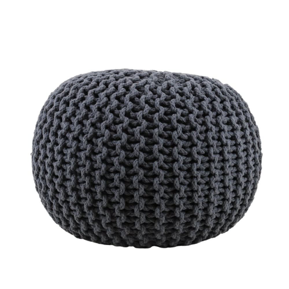 Pouf rond tricot gris foncé 40x30cm