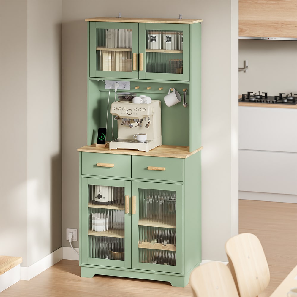 2er-Set Sideboard mit Glasfront, Hellgrün, 78×38×180 cm - Maisons
