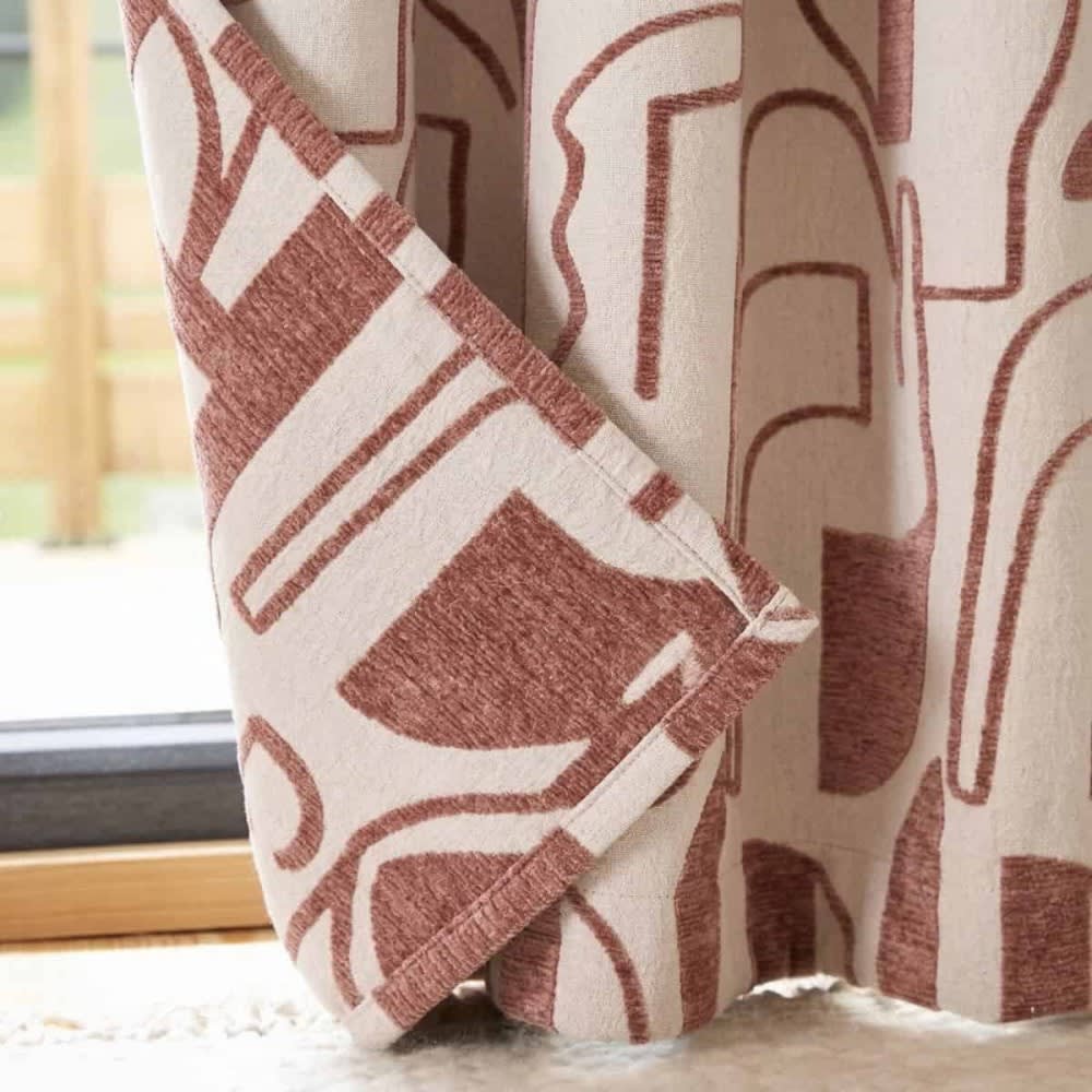 Rideau tissé jacquard motifs ethniques beige, terracotta 140x240cm