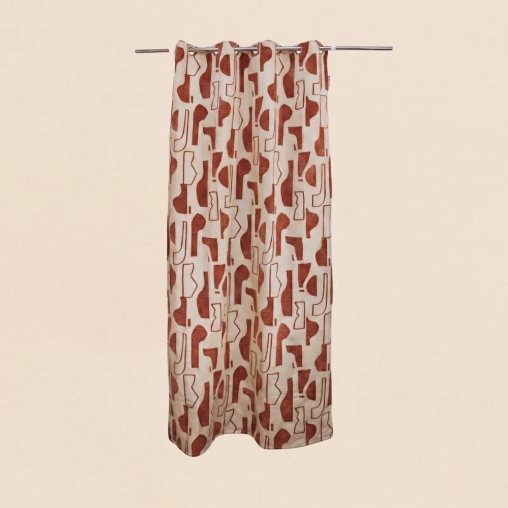 Rideau tissé jacquard motifs ethniques beige, terracotta 140x240cm — vue 4