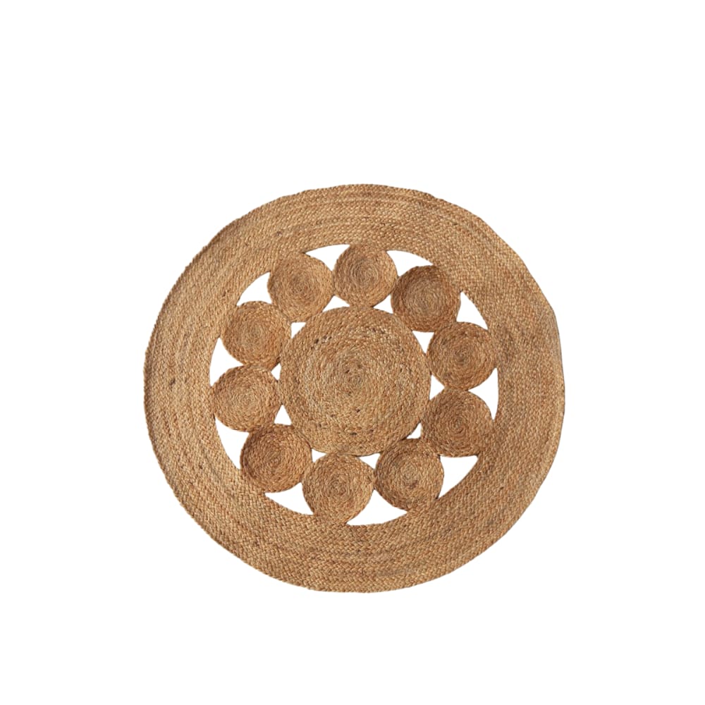 Tapis en jute rond forme fleur 100cm