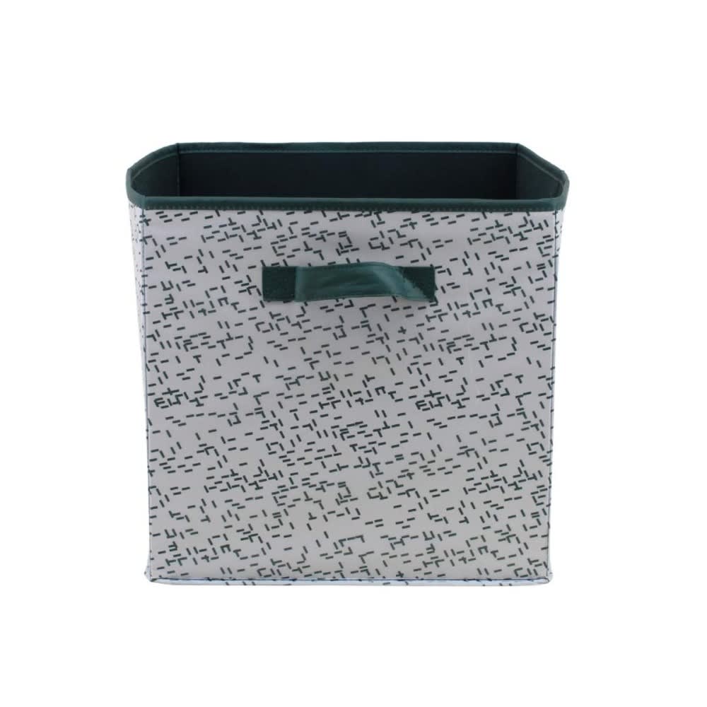 Cube de rangement en tissu blanc imprimé vert 31cm Cube de rangement en tissu blanc imprimé vert 31cm