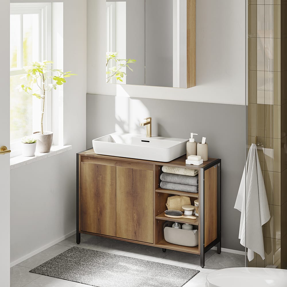 Waschbeckenunterschrank Hellbraun 90×30×60 cm BZR63-L-PF -