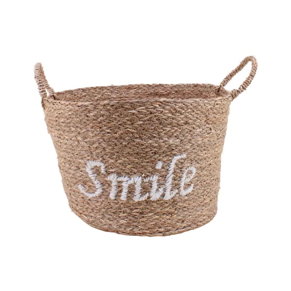 Panier rond brodé ''smile'' en jonc de mer