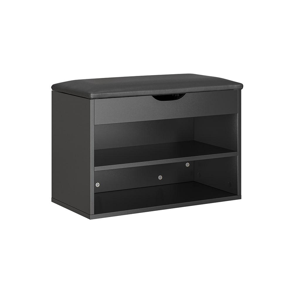SoBuy Schuhbank mit Sitz und Aufbewahrung Schwarz 60×30×43 cm style modern Schwarz Spanplatte